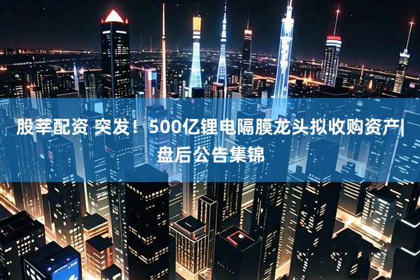 股莘配资 突发!500亿锂电隔膜龙头拟收购资产|盘后公告集锦